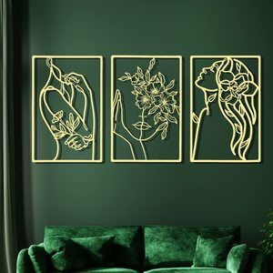 3 Pieces Gold Wall Decor Minimalist Wall Art Metal Line Wall Art Wall Decor😃